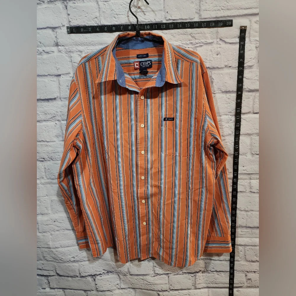 Vintage Chaps orange and blue stripe button down shirt Size Large